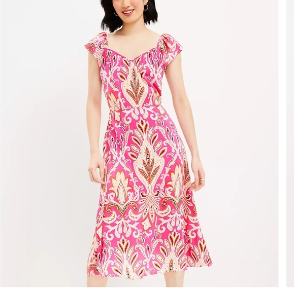 Loft Pink Floral Patterned Women's Dress, Size 14 - Picture 1 of 11